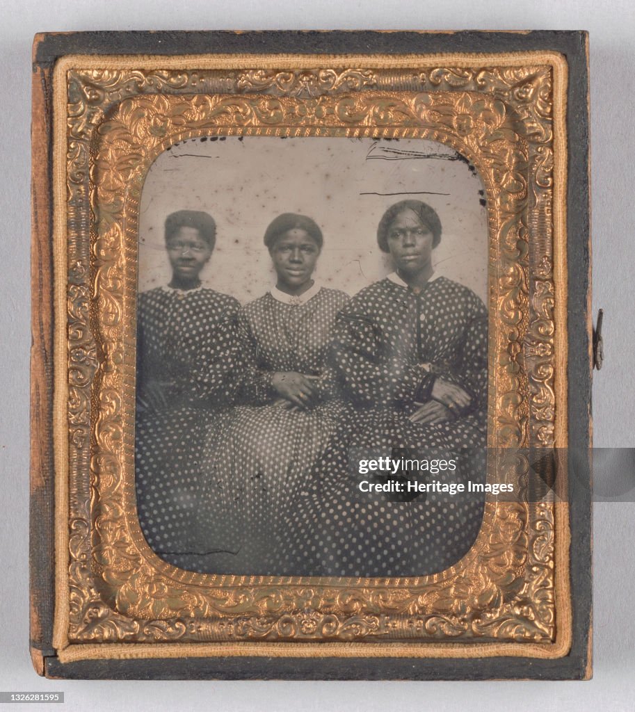 Ambrotype Of Three Women In Dotted Calico Dresses