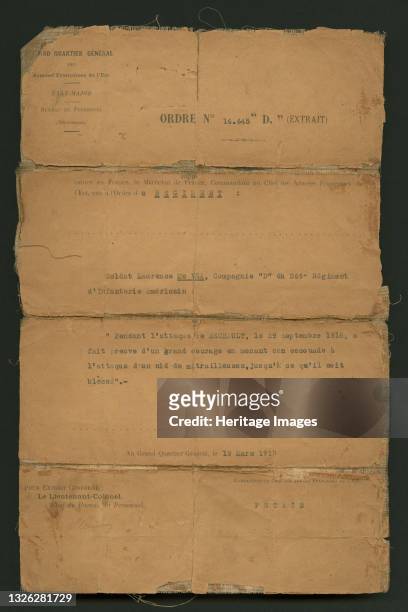 French-language dispatch titled [ORDER NO. 14.645 'D' ] from the General Headquarters of the French Armies of the East. The commendation comes from...