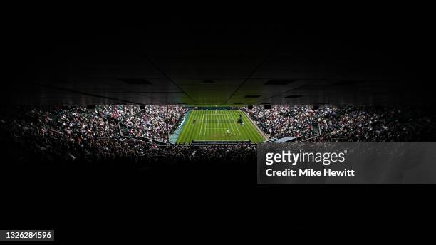 General view of centre court during the Men's Singles Second Round match between Kevin Anderson of South Africa and Novak Djokovic of Serbia during...