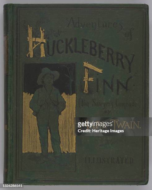 First edition, first printing hardcover of the Adventures of Huckleberry Finn  by Mark Twain with a chemise and slipcover. Artist Unknown.