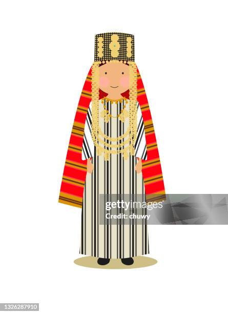 ilustraciones, imágenes clip art, dibujos animados e iconos de stock de ropa tradicional tunecina para mujeres - cultura tunecina