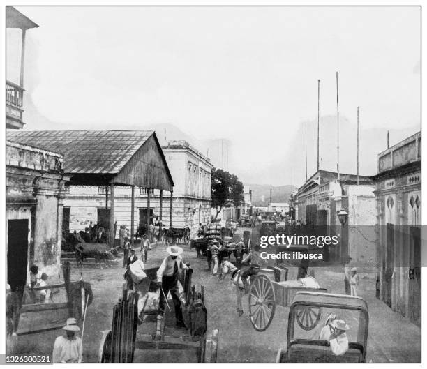 antique black and white photograph: marina street, ponce, puerto rico - ponce puerto rico stock illustrations