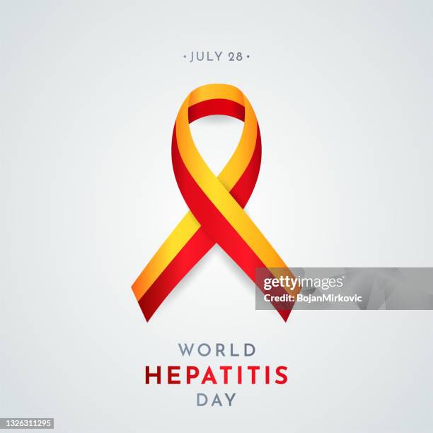 world hepatitis day card with awareness symbol. vector - yellow awareness ribbon stock illustrations