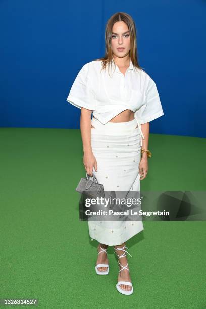 Angelina Woreth attends the photocall after the Jacquemus "La Montagne" show at La Cite Du Cinema on June 30, 2021 in Saint-Denis, France.