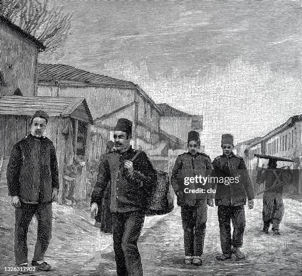 turkish redifs in the franconian district of salonika - ottoman empire stock illustrations