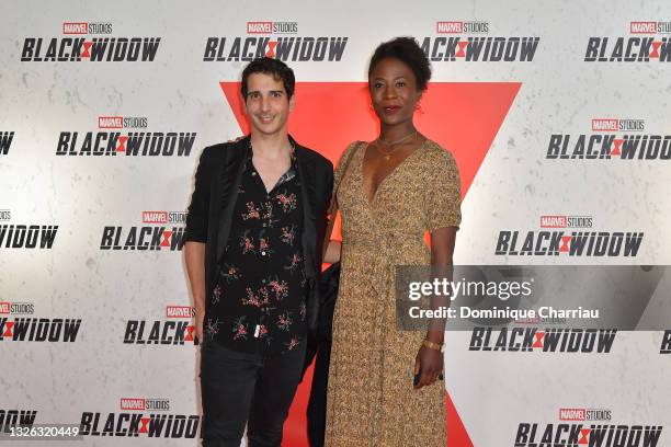 Kevin Elarbi and Jessy Ugolin attend the “Black Widow” Paris Gala Screening at cinema Le Grand Rex on June 30, 2021 in Paris, France.