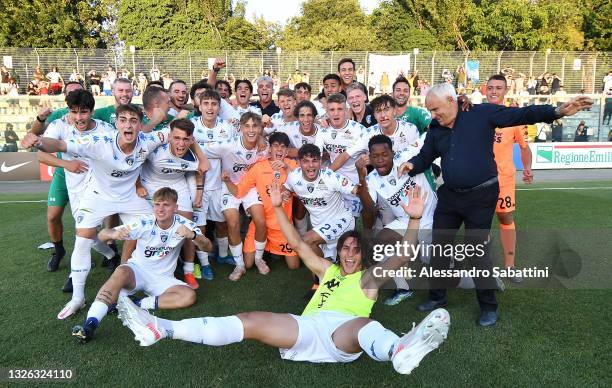 Empoli U19 players celebrate their victory during the Primavera 1 TIM Playoffs Final match between Atalanta BC U19 and Empoli U19 at Enzo Ricci...