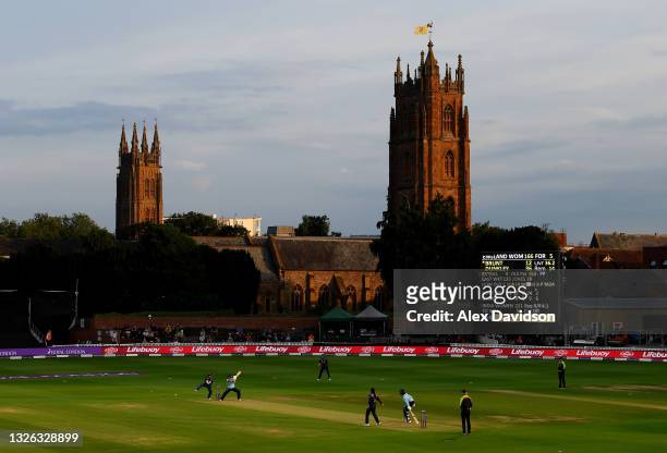 General view of play during the Second One Day International between England and India at The Cooper Associates County Ground on June 30, 2021 in...