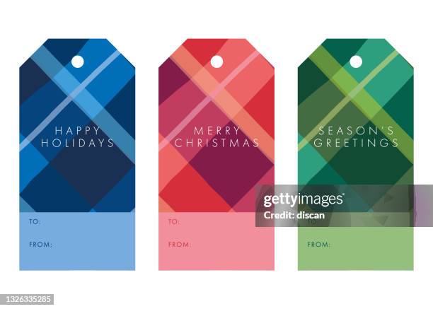 ilustraciones, imágenes clip art, dibujos animados e iconos de stock de colección de etiquetas de regalo de navidad y año nuevo. - tartan