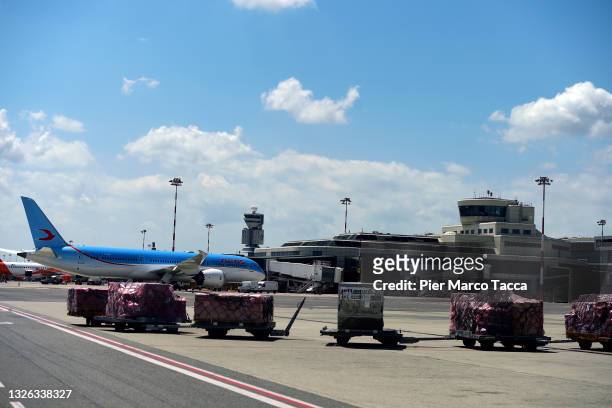 General view of Malpensa Airport on June 29, 2021 in Milan, Italy.Today, Luke Air, a new brand of Blue Panorama Airlines, presents the Airbus...