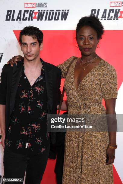 Kevin Elarbi and Jessy Ugolin attend the “Black Widow” Paris Gala Screening at cinema Le Grand Rex on June 30, 2021 in Paris, France.