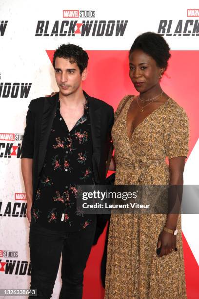 Kevin Elarbi and Jessy Ugolin attend the “Black Widow” Paris Gala Screening at cinema Le Grand Rex on June 30, 2021 in Paris, France.