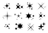 set of sparkles template icons isolated or sparkles line bright fireworks or twinkle shiny flash star glowing light or collection black sparkle icon concept. eps vector