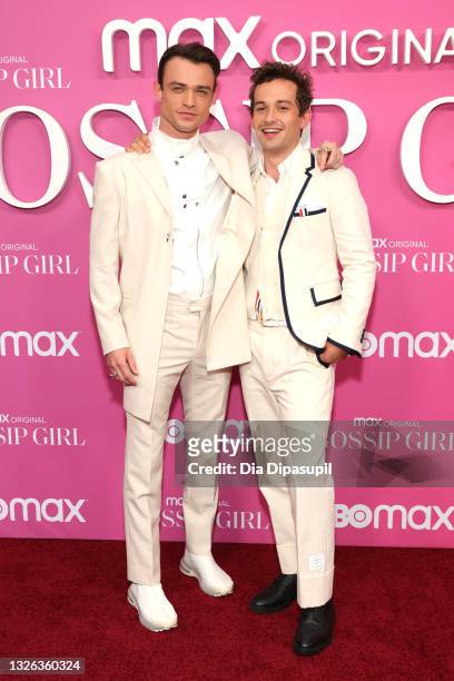 Thomas Doherty and Eli Brown attend the "Gossip Girl" New York Premiere at Spring Studios on June 30, 2021 in New York City.