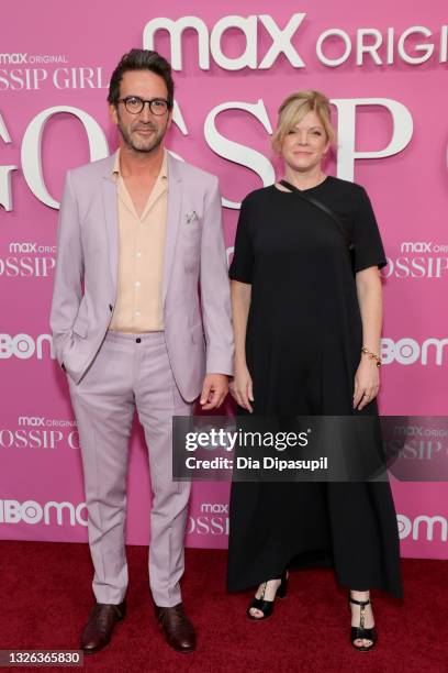 Writers Josh Schwartz and Stephanie Savage attend the "Gossip Girl" New York Premiere at Spring Studios on June 30, 2021 in New York City.