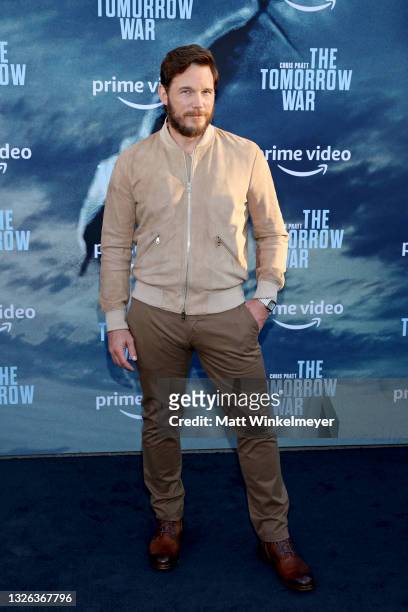 Chris Pratt attends the premiere of Amazon's "The Tomorrow War" at Banc of California Stadium on June 30, 2021 in Los Angeles, California.