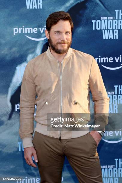 Chris Pratt attends the premiere of Amazon's "The Tomorrow War" at Banc of California Stadium on June 30, 2021 in Los Angeles, California.