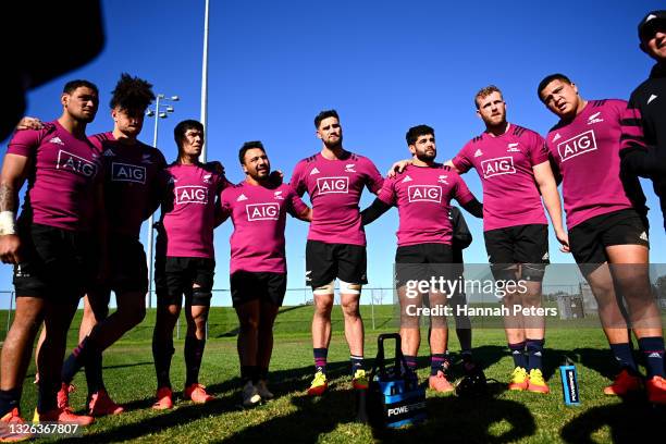 Whetukamokamo Douglas, Pari Pari Parkinson, Reed Prinsep, Ash Dixon, Manaaki Selby-Rickit, Billy Harmon Josh Dickson and Tamaiti Williams gather in...