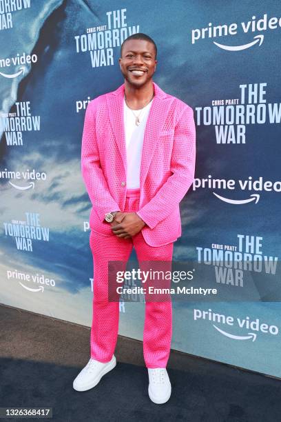 Edwin Hodge attends the premiere of Amazon's "The Tomorrow War" at Banc of California Stadium on June 30, 2021 in Los Angeles, California.