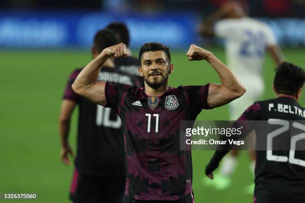 Henry Martin of Mexico celebrates after scoring the third goal of his team during the friendly match between Mexico and Panama at Nissan Stadium on...