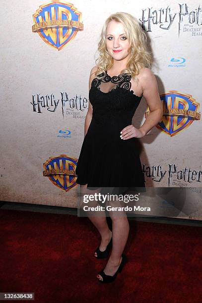 Actress Evanna Lynch arrives at the Harry Potter and the Deathly Hallows: Part 2 Celebration at Universal Orlando on November 12, 2011 in Orlando,...