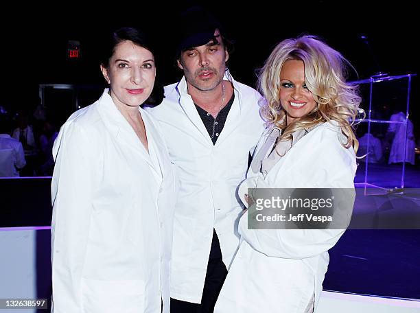Performance artist Marina Abramovic, photographer David LaChapelle and actress Pamela Anderson attend 2011 MOCA Gala, An Artist's Life Manifesto,...