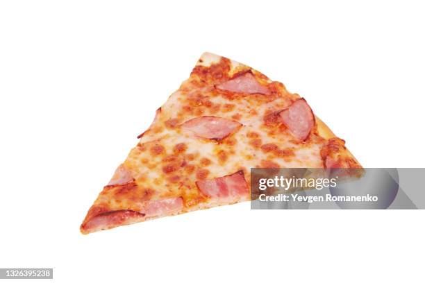 slice of pizza isolated on a white background - pizza with ham stock pictures, royalty-free photos & images