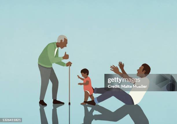ilustrações de stock, clip art, desenhos animados e ícones de multigenerational family playing - senior people full body