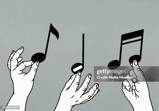 hands reaching for musical notes - music choice点のイラスト素材／クリップアート素材／マンガ素材／アイコン素材