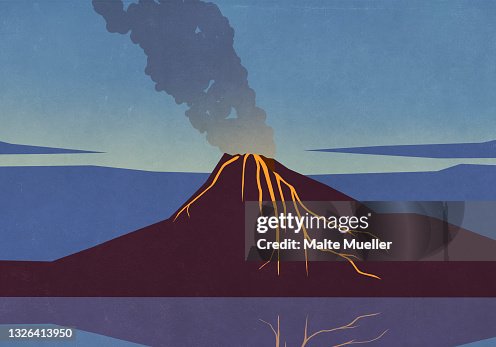 Smoke and lava emitting from erupting volcano Smoke and lava emitting from erupting volcano