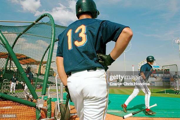 The Brooklyn Cyclones warm up before their season opener against the Mahoning Valley Snappers June 25, 2001 in Brooklyn, New York. The Cyclones are...