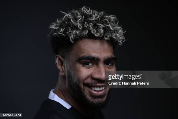 Hoskins Sotutu poses during the New Zealand All Blacks player portrait session at the Heritage on June 23, 2021 in Auckland, New Zealand.