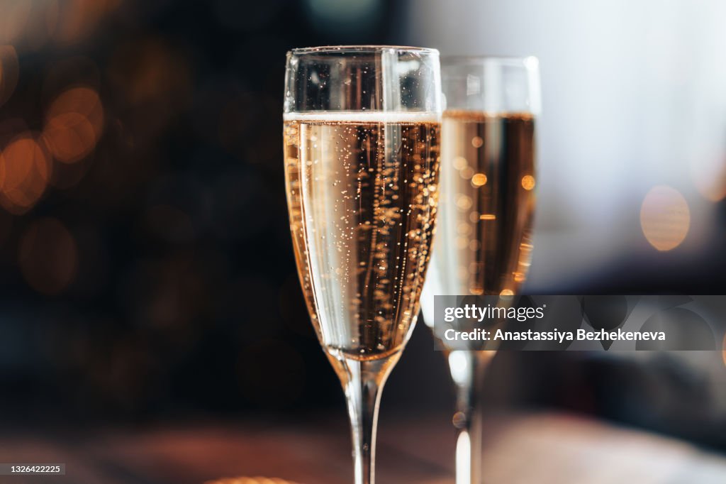 Close-up of glasses with champagne