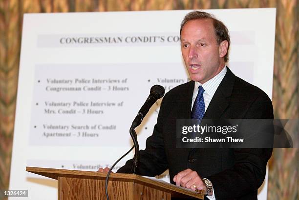 Abbe Lowell, lawyer for U.S. Rep. Gary Condit, announces that Condit took and passed a polygraph test July 13, 2001 in Washington, DC. Lowell said it...