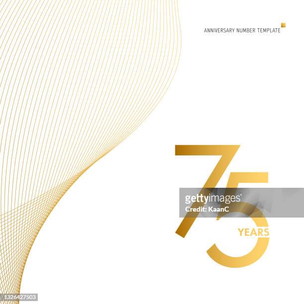 anniversary number symbol template isolated, gold colored number, anniversary symbol stock illustration. number template with wave shape. - number 75 stock illustrations