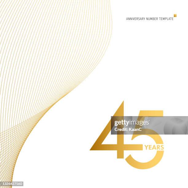 ilustraciones, imágenes clip art, dibujos animados e iconos de stock de plantilla de símbolo de número de aniversario aislada, número de color dorado, ilustración de stock de símbolo de aniversario. plantilla de número con forma de onda. - número 45
