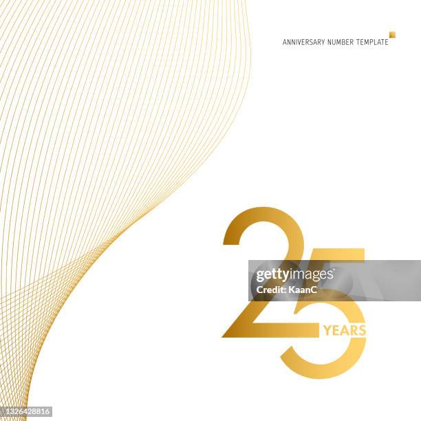 anniversary number symbol template isolated, gold colored number, anniversary symbol stock illustration. number template with wave shape. - anniversary 幅插畫檔、美工圖案、卡通及圖標