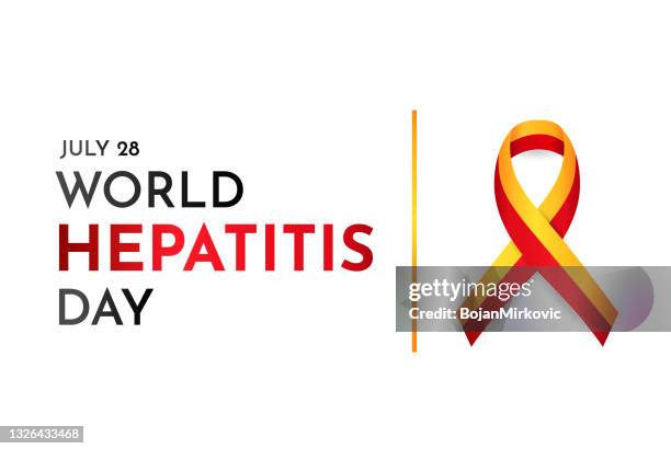 ilustraciones, imágenes clip art, dibujos animados e iconos de stock de tarjeta del día mundial de la hepatitis con símbolo de concienciación. vector - hepatitis