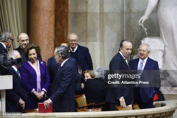 Manuela Eanes, General Ramalho Eanes, António de Almeida Santos, Mário Soares, Pedro Santana Lopes and Maria Barroso at National Assembly, Lisbon,...