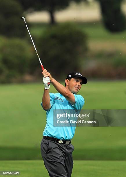 Greg Chalmers of Australia hits his third shot on the 17th hole during the final round of the 2011 Emirates Australian Open at The Lakes Golf Club on...