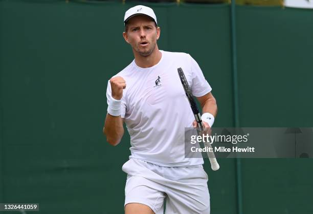 James Duckworth of Australia reacts during his men's singles second round match against Sam Querrey of USA during Day Four of The Championships -...
