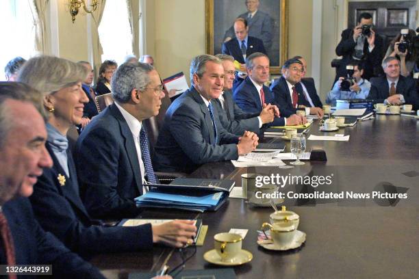 President George W Bush meets with his cabinet meeting at the White House, Washington DC, April 9, 2001. Pictured are, from left, Secretary of Health...