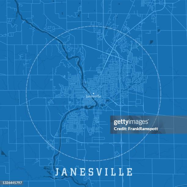 janesville wi city vector road map blue text - janesville wisconsin stock illustrations