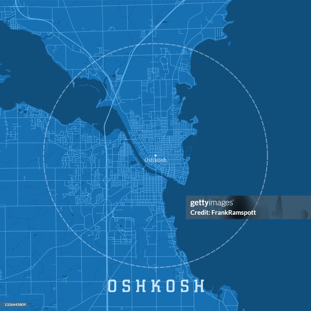 Oshkosh WI City Vector Road Map Blue Text
