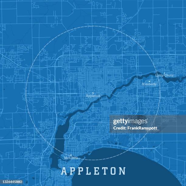 illustrazioni stock, clip art, cartoni animati e icone di tendenza di appleton wi city vector road map blue text - appleton