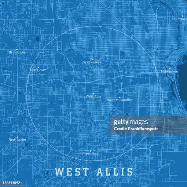 stockillustraties, clipart, cartoons en iconen met west allis wi city vector road map blue text - west allis wisconsin