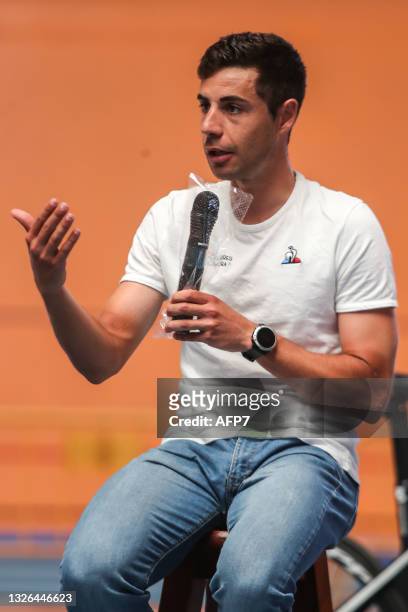 Sebastian Mora a cyclist with the Spanish Track Team, attends during the GoTorresGoMora Media Day for Olympic Games of Tokyo 2020 at the Lluis Puig...