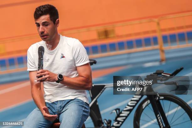 Sebastian Mora a cyclist with the Spanish Track Team, attends during the GoTorresGoMora Media Day for Olympic Games of Tokyo 2020 at the Lluis Puig...