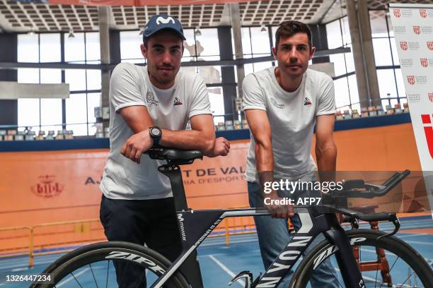 Albert Torres and Sebastian Mora, cyclists with the Spanish Track Team, pose for photo during the GoTorresGoMora Media Day for Olympic Games of Tokyo...