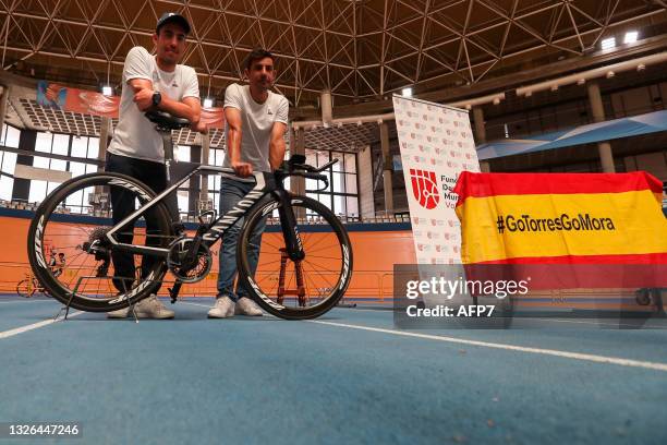 Albert Torres and Sebastian Mora, cyclists with the Spanish Track Team, pose for photo during the GoTorresGoMora Media Day for Olympic Games of Tokyo...